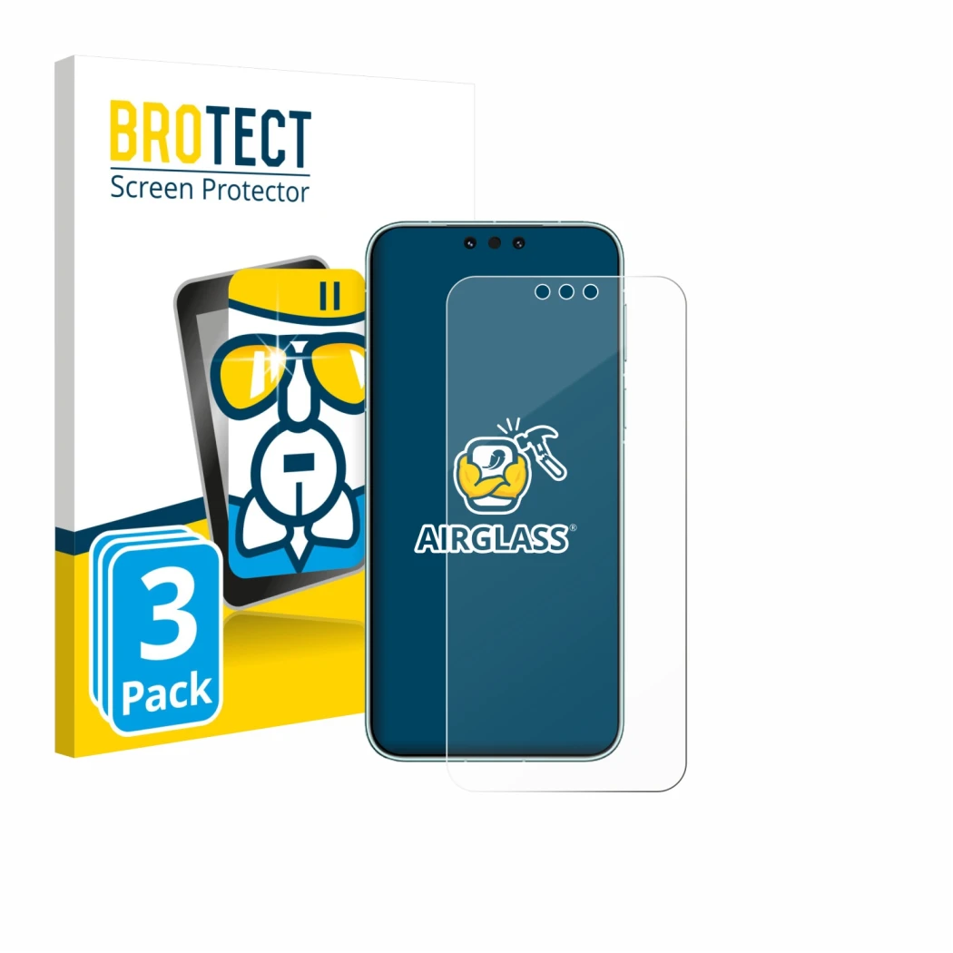 Parte frontal de un envase de producto con el logotipo de la marca BROTECT. Al lado se muestra el dispositivo Huawei Mate 80 P