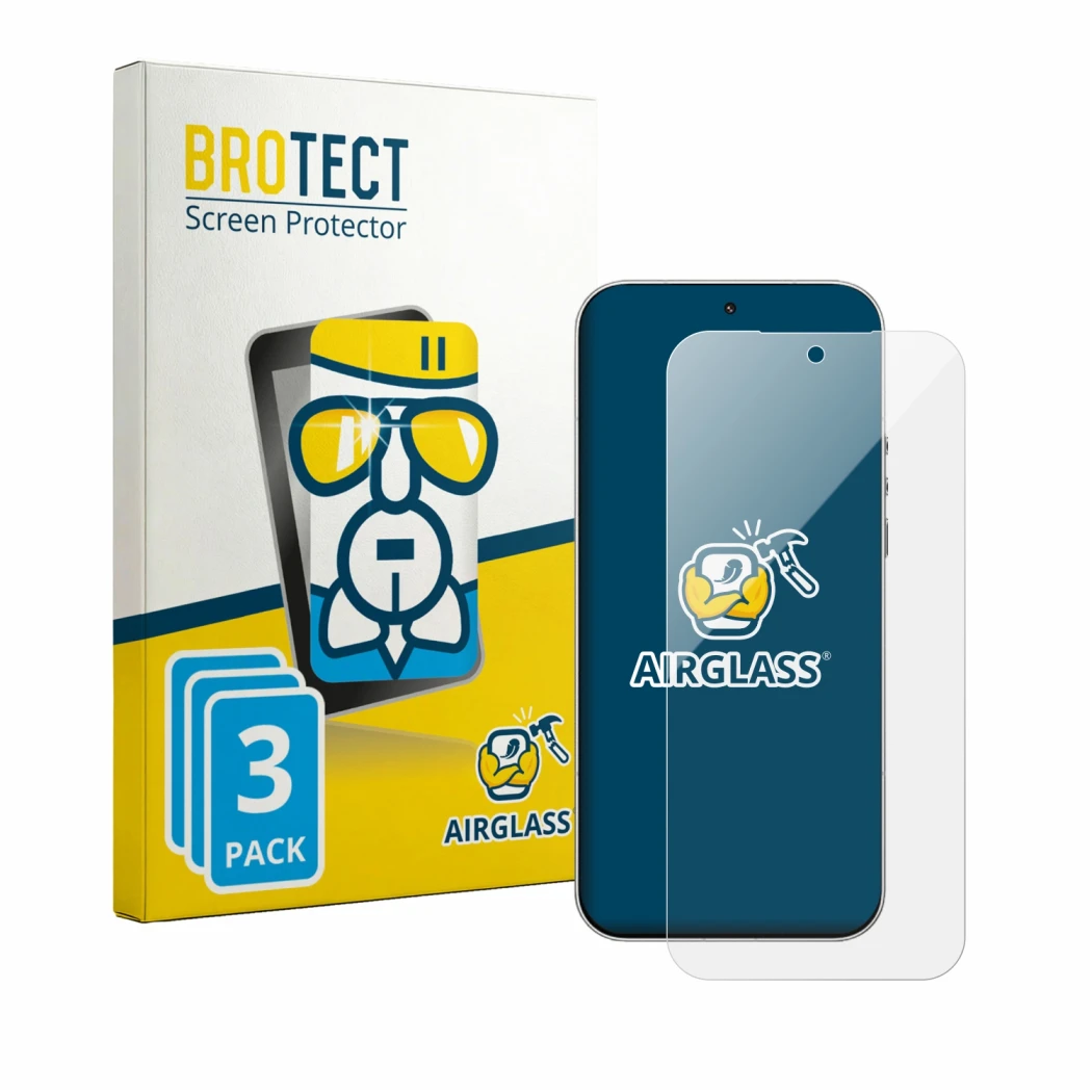 Parte frontal de un envase de producto con el logotipo de la marca BROTECT. Al lado se muestra el dispositivo Xiaomi 17 Ultra 