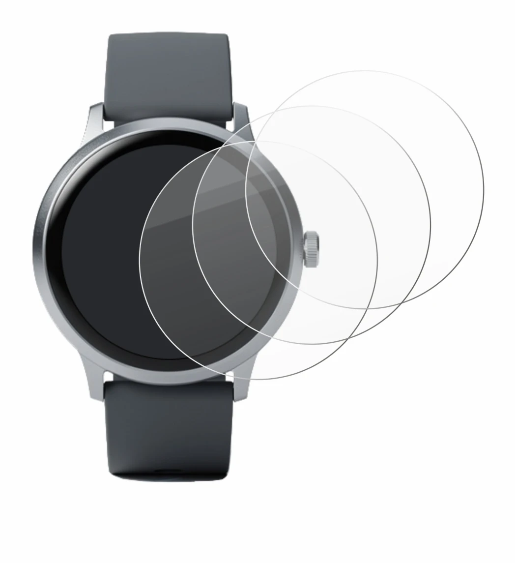 Imagen del dispositivo Pebble Round 2 con una amplia variedad de protectores de pantalla.