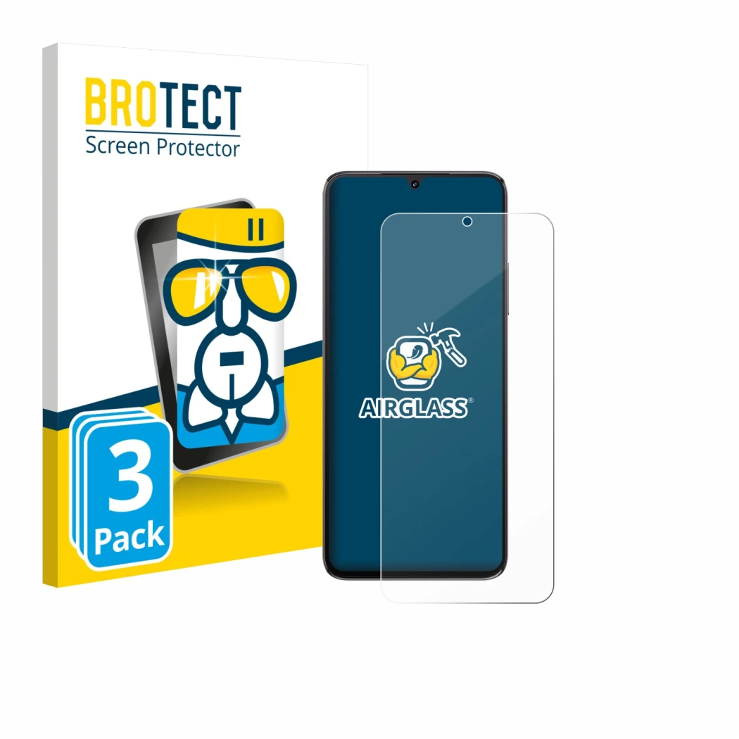 Parte frontal de un envase de producto con el logotipo de la marca BROTECT. Al lado se muestra el dispositivo Cubot A40 con su