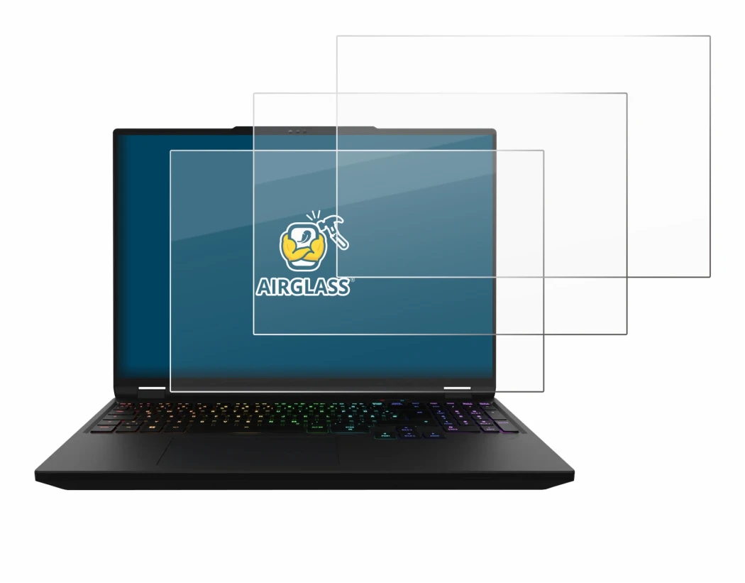 Imagen del dispositivo XMG Apex 16 Max con una amplia variedad de protectores de pantalla.