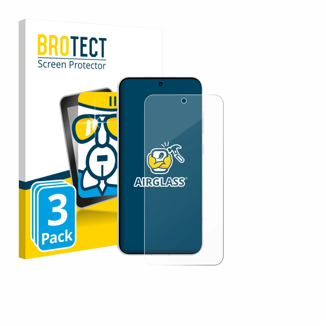 Parte frontal de un envase de producto con el logotipo de la marca BROTECT. Al lado se muestra el dispositivo Oppo Find X8s co