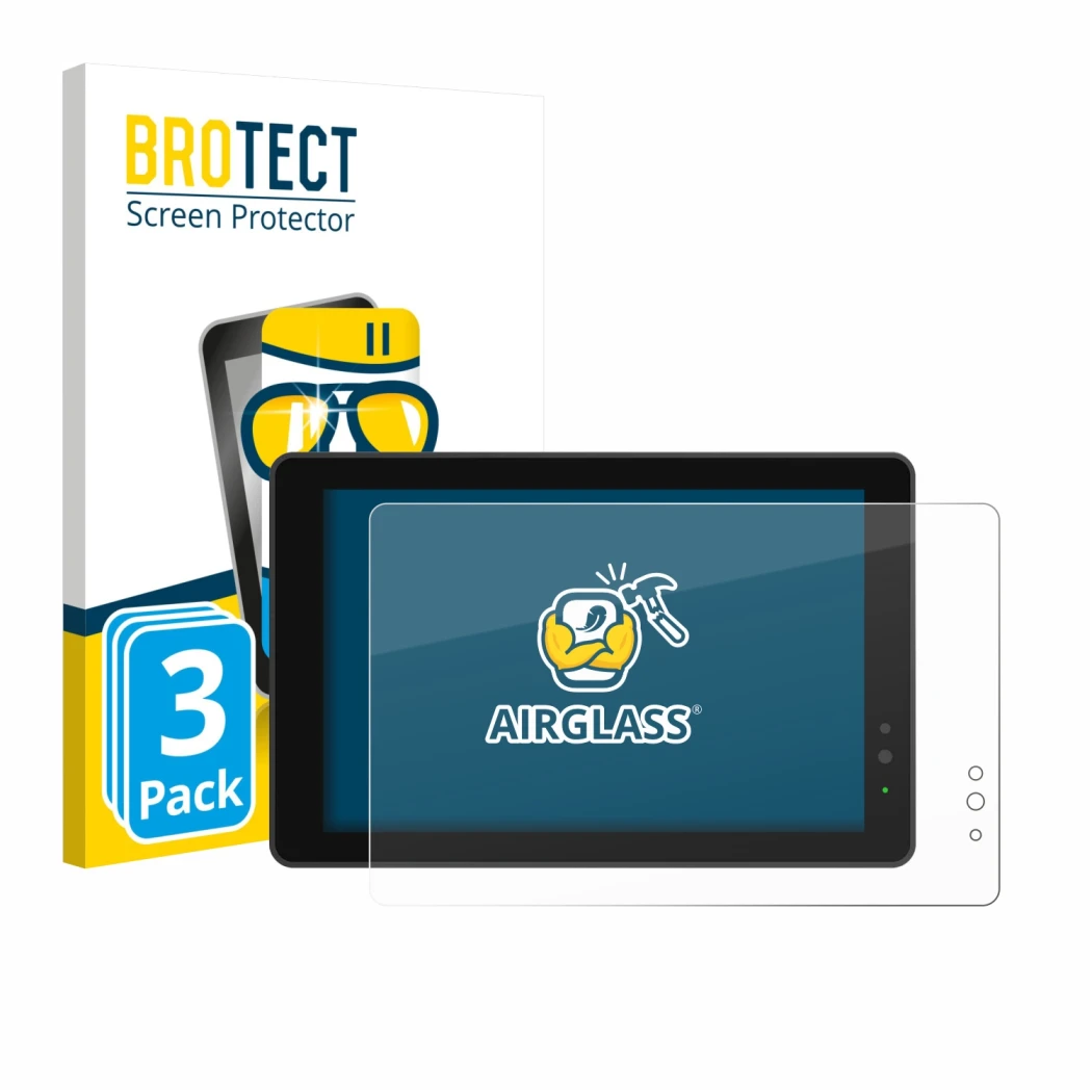 Parte frontal de un envase de producto con el logotipo de la marca BROTECT. Al lado se muestra el dispositivo Lilliput 719/T 7