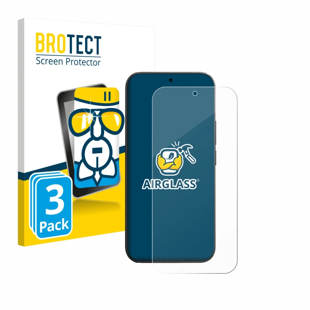 Parte frontal de un envase de producto con el logotipo de la marca BROTECT. Al lado se muestra el dispositivo Vivo V70 con su