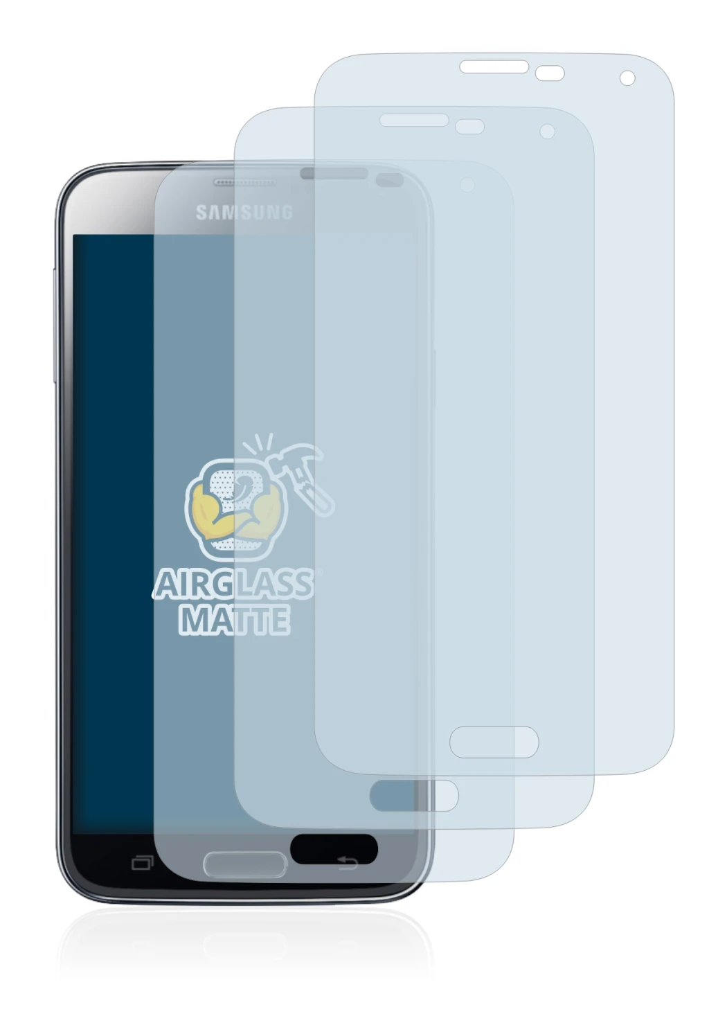 Imagen del dispositivo Samsung Galaxy S5 con una amplia variedad de protectores de pantalla.