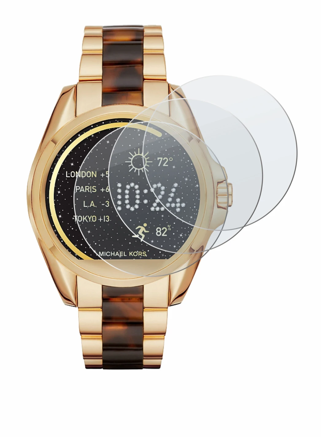 Imagen del dispositivo Michael Kors Access Bradshaw con una amplia variedad de protectores de pantalla.