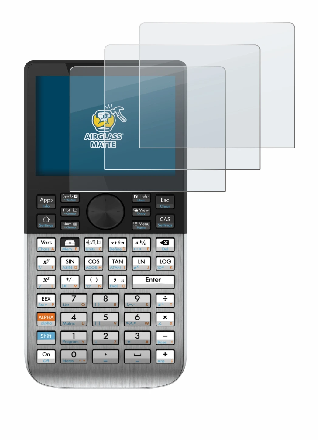 Imagen del dispositivo HP Prime con una amplia variedad de protectores de pantalla.