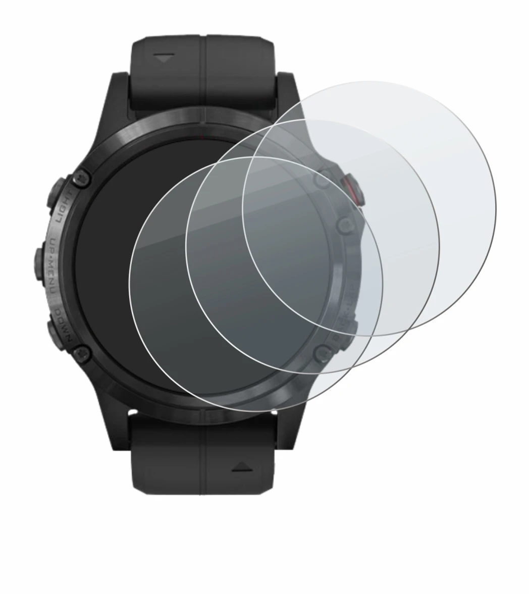 Imagen del dispositivo Garmin Fenix 5 Plus (47 mm) con una amplia variedad de protectores de pantalla.