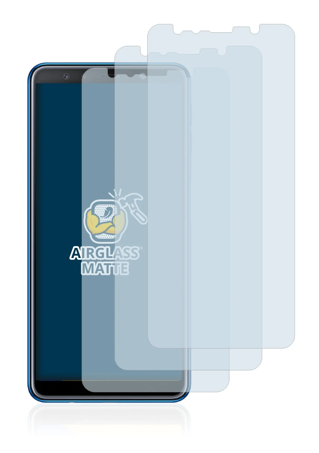 Imagen del dispositivo Samsung Galaxy A7 2018 con una amplia variedad de protectores de pantalla.