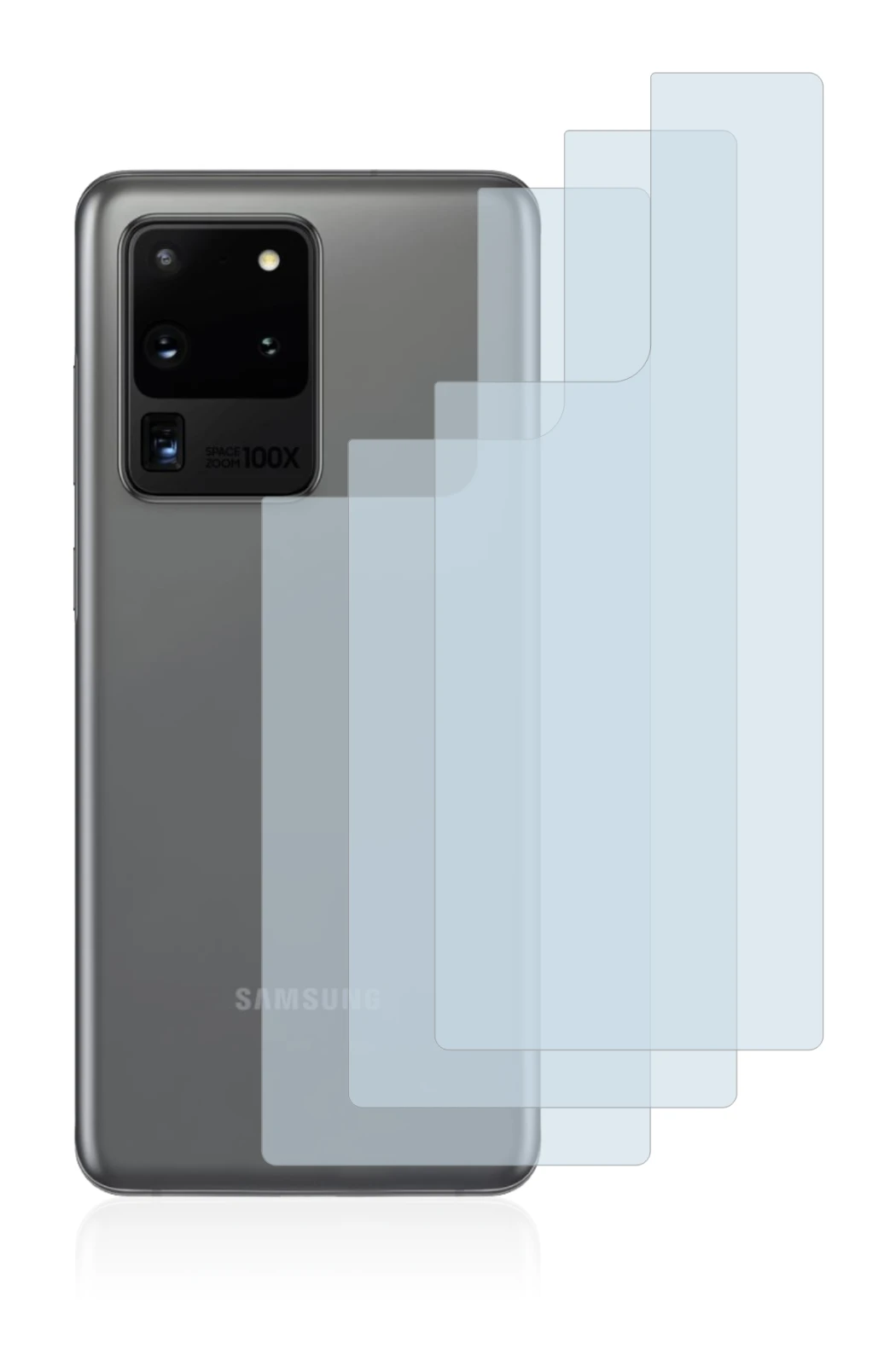 Imagen del dispositivo Samsung Galaxy S20 Ultra (Trasero) con una amplia variedad de protectores de pantalla.