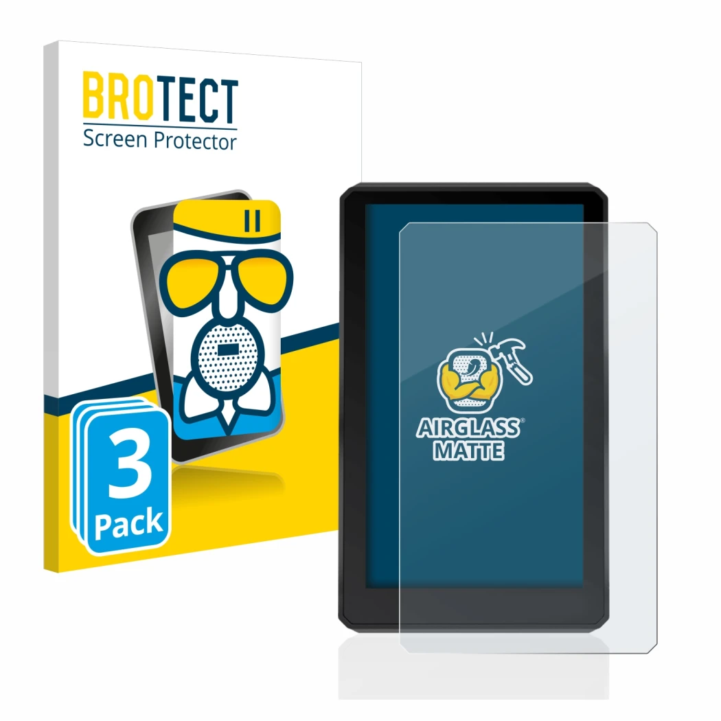 Parte frontal de un envase de producto con el logotipo de la marca BROTECT. Al lado se muestra el dispositivo Garmin zumo XT c