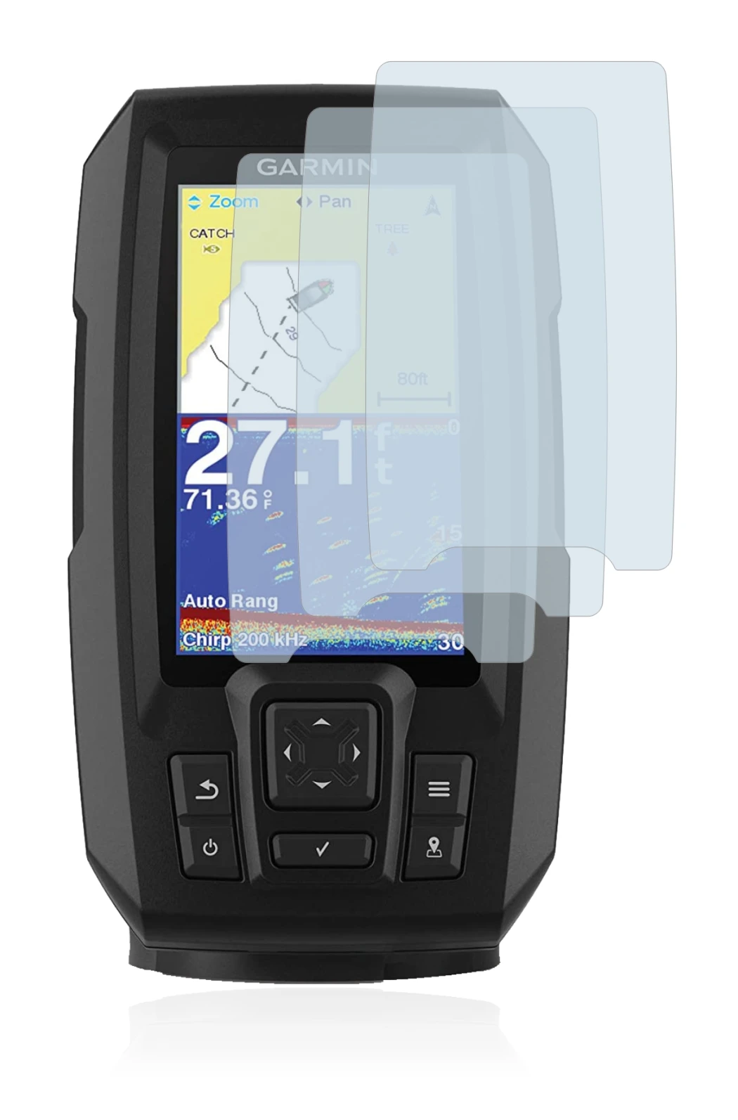 Imagen del dispositivo Garmin Striker Vivid 4cv con una amplia variedad de protectores de pantalla.