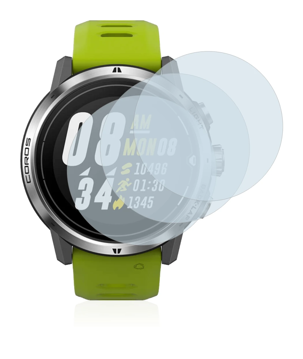 Imagen del dispositivo Coros Apex Pro con una amplia variedad de protectores de pantalla.