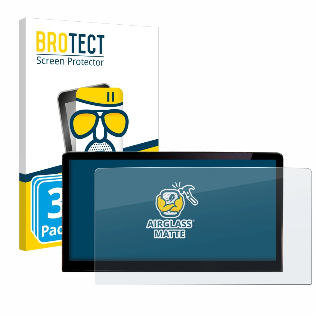 Parte frontal de un envase de producto con el logotipo de la marca BROTECT. Al lado se muestra el dispositivo Skoda Enyaq iV 8