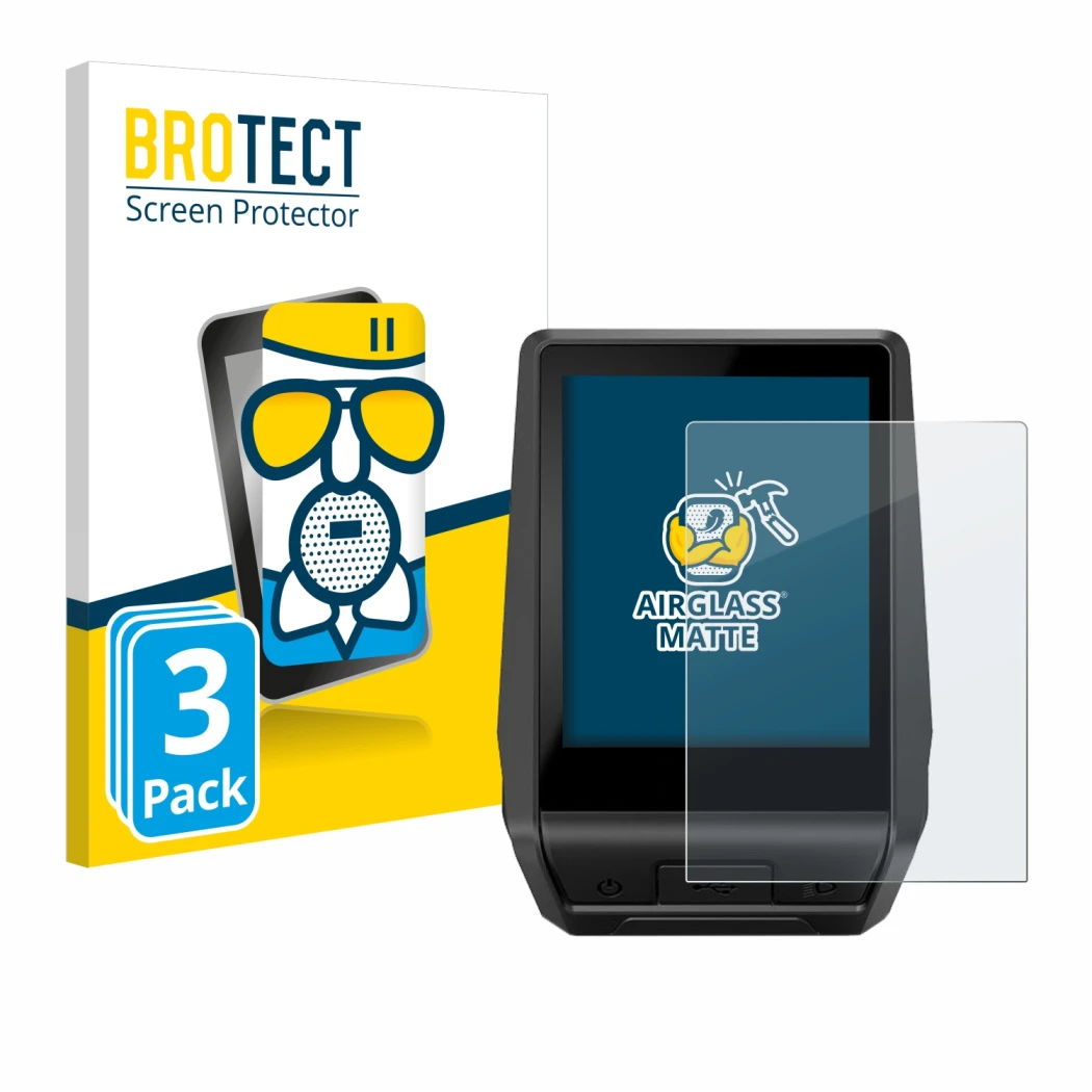 Parte frontal de un envase de producto con el logotipo de la marca BROTECT. Al lado se muestra el dispositivo Bosch Nyon 2 202