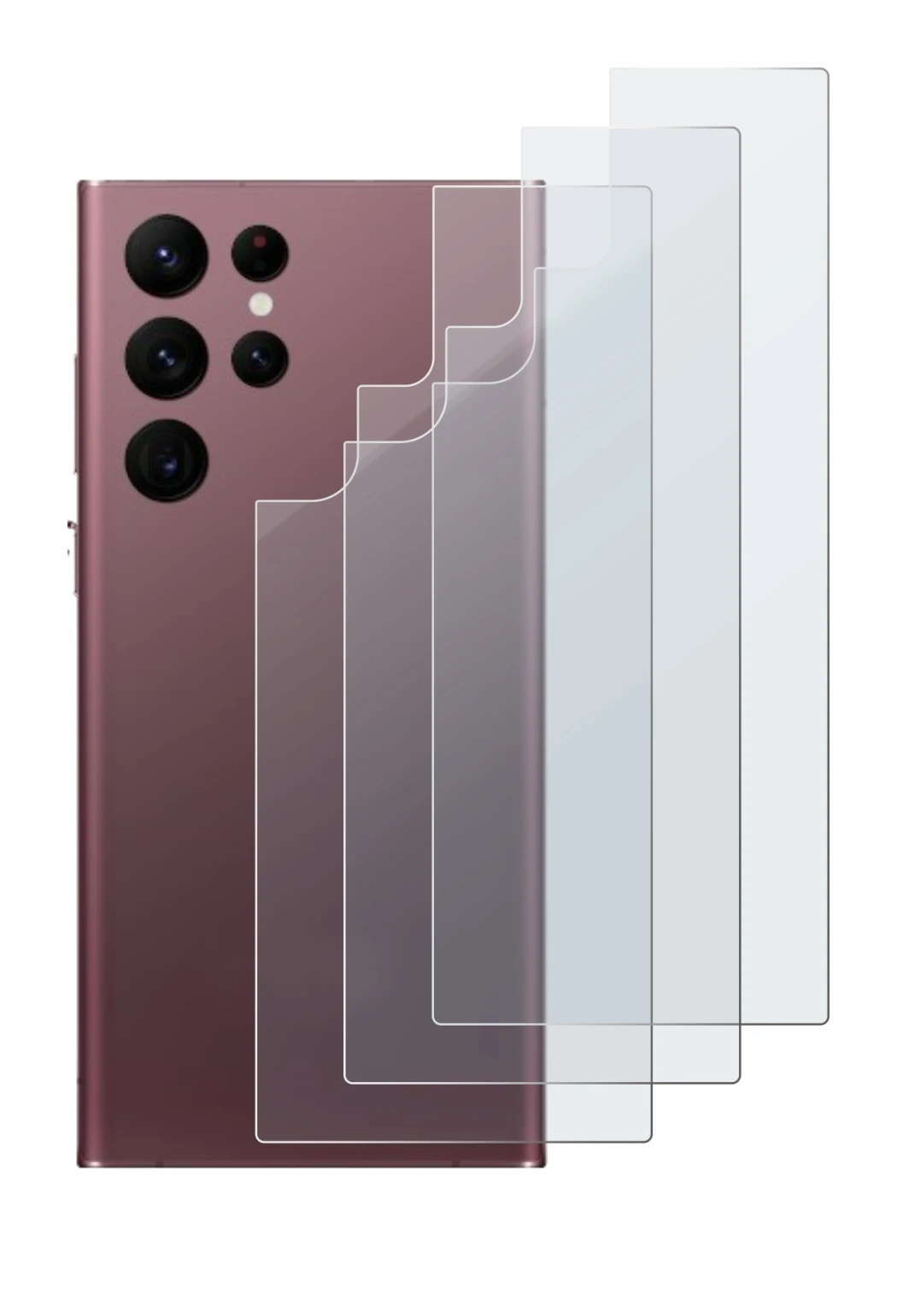 Imagen del dispositivo Samsung Galaxy S22 Ultra 5G (Trasero) con una amplia variedad de protectores de pantalla.