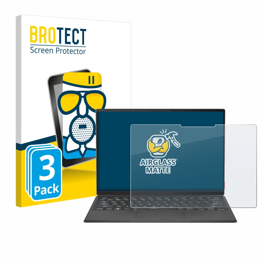 Parte frontal de un envase de producto con el logotipo de la marca BROTECT. Al lado se muestra el dispositivo ASUS Rog Flow Z1