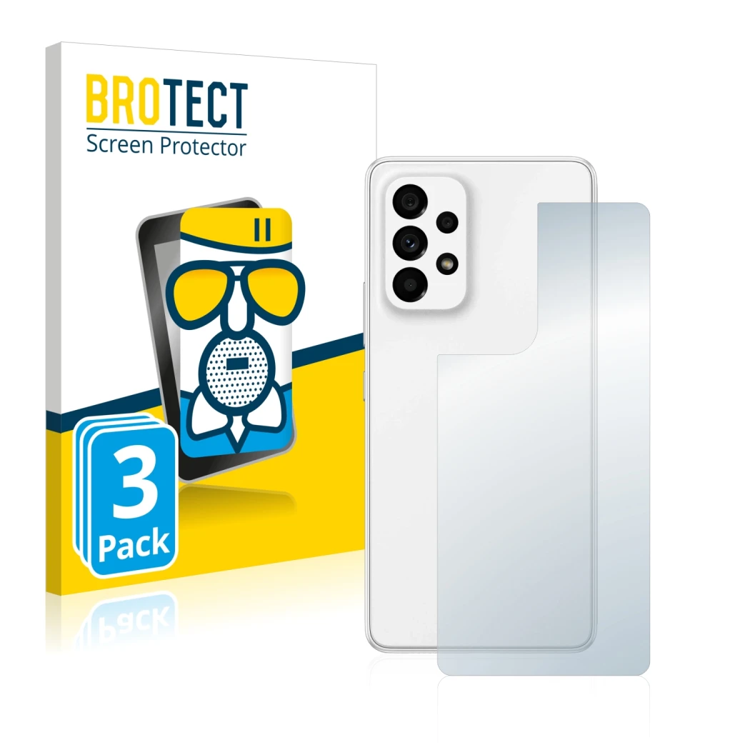 Parte frontal de un envase de producto con el logotipo de la marca BROTECT. Al lado se muestra el dispositivo Samsung Galaxy A