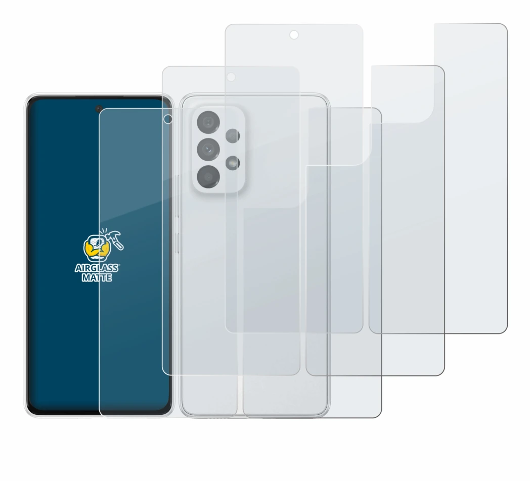 Imagen del dispositivo Samsung Galaxy A53 5G (Frontal+Trasero) con una amplia variedad de protectores de pantalla.