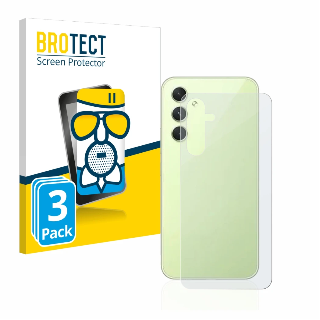 Parte frontal de un envase de producto con el logotipo de la marca BROTECT. Al lado se muestra el dispositivo Samsung Galaxy A