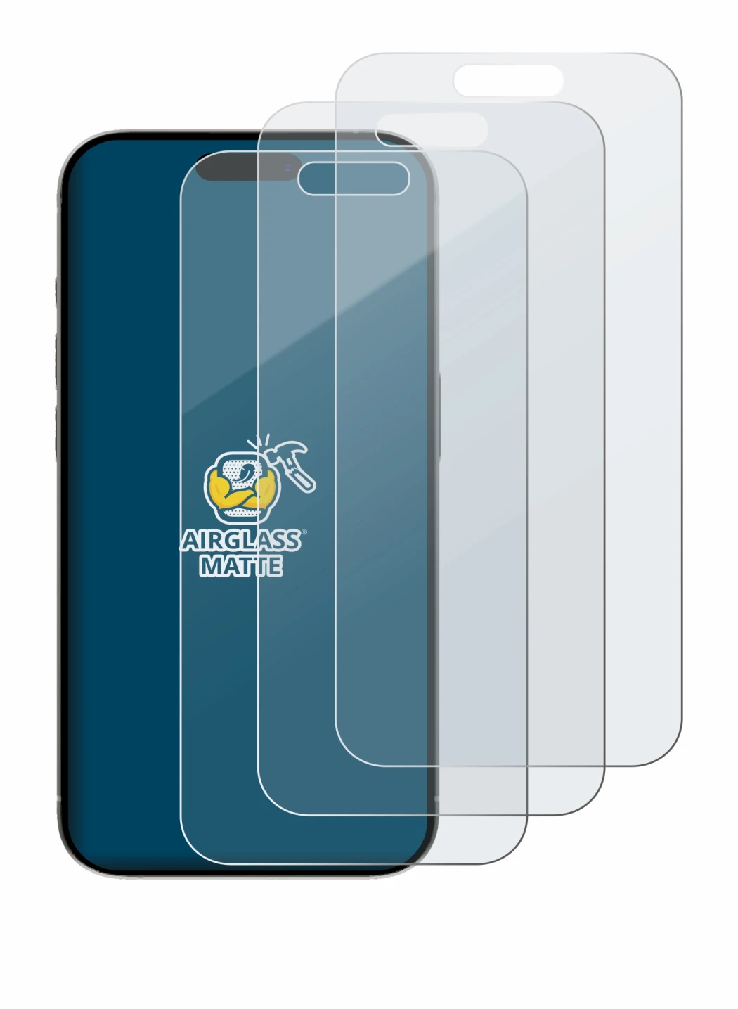 Imagen del dispositivo Apple iPhone 15 con una amplia variedad de protectores de pantalla.