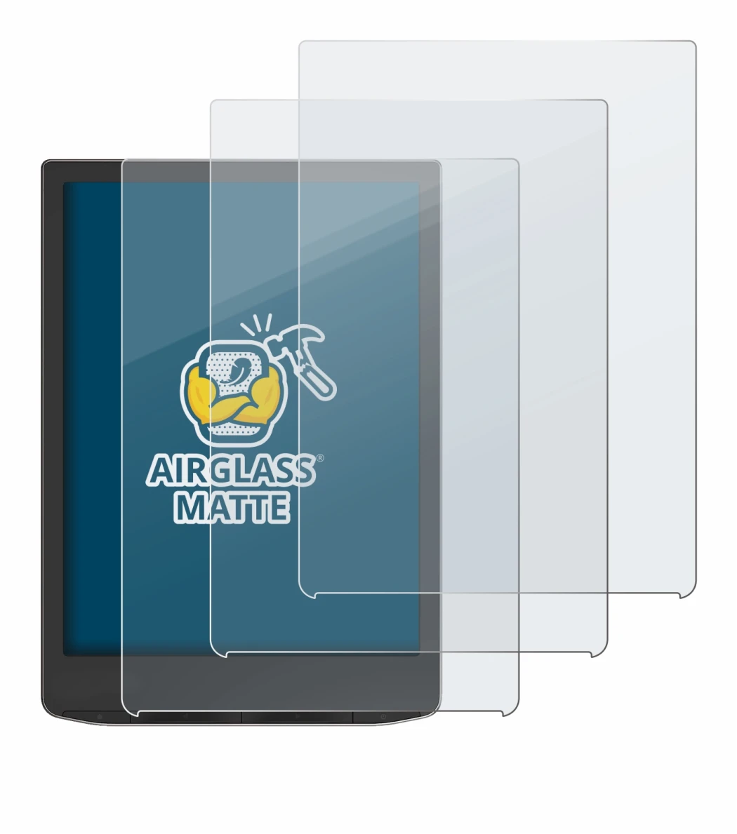 Imagen del dispositivo PocketBook InkPad 4 con una amplia variedad de protectores de pantalla.