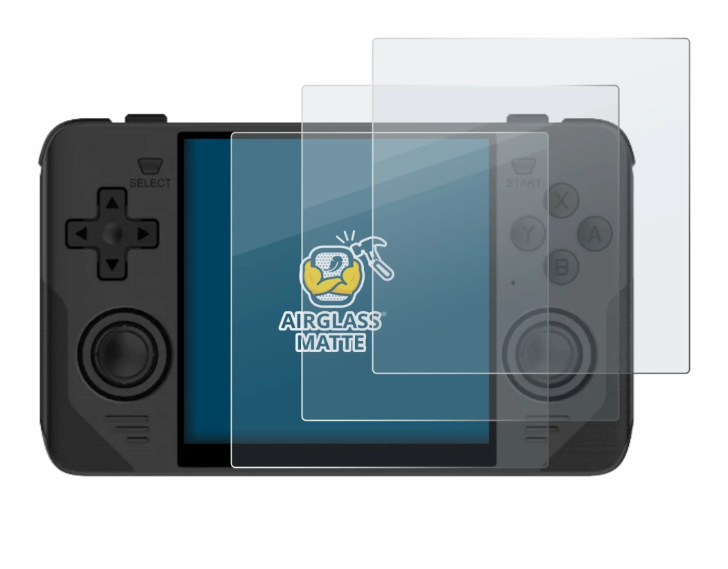 Imagen del dispositivo Powkiddy RGB30 con una amplia variedad de protectores de pantalla.