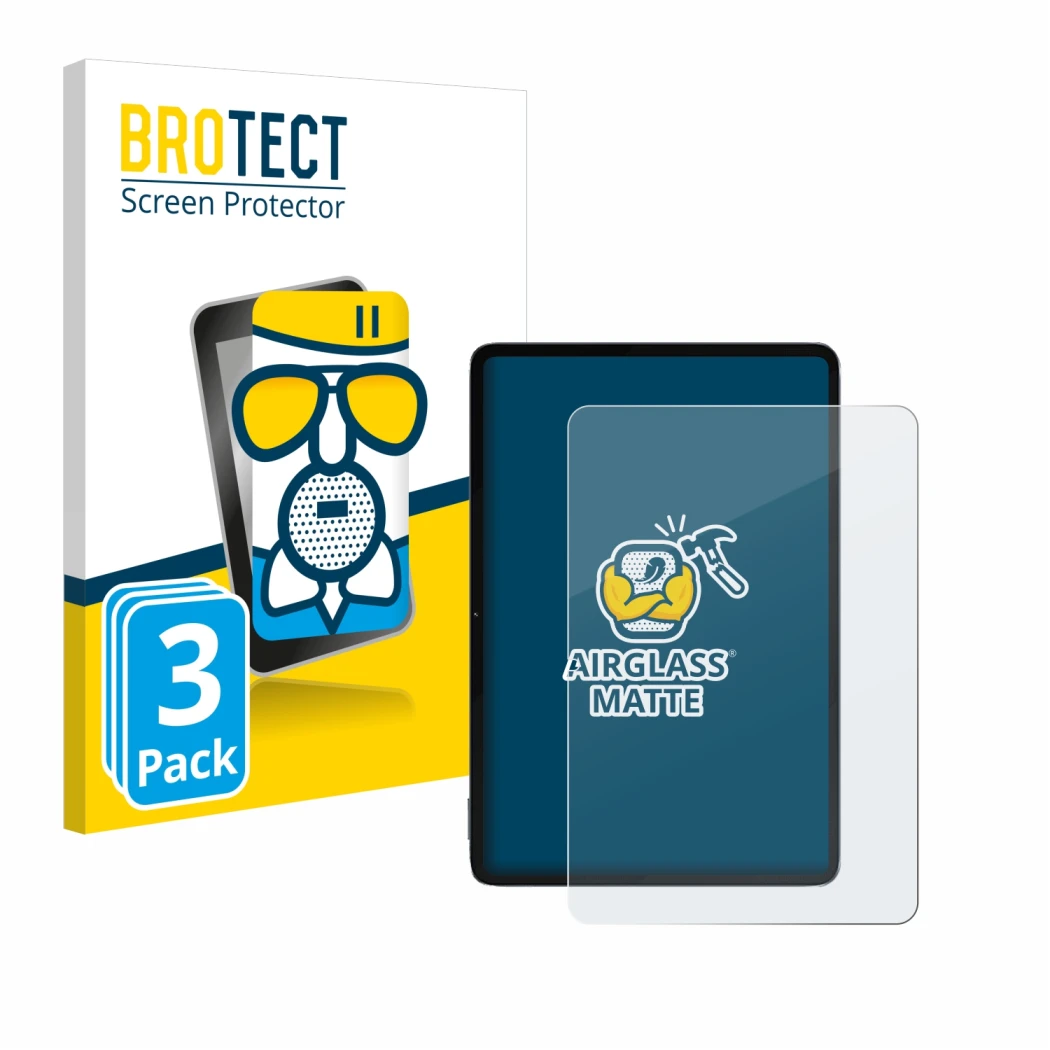 Parte frontal de un envase de producto con el logotipo de la marca BROTECT. Al lado se muestra el dispositivo Xiaomi Pad 6S Pr