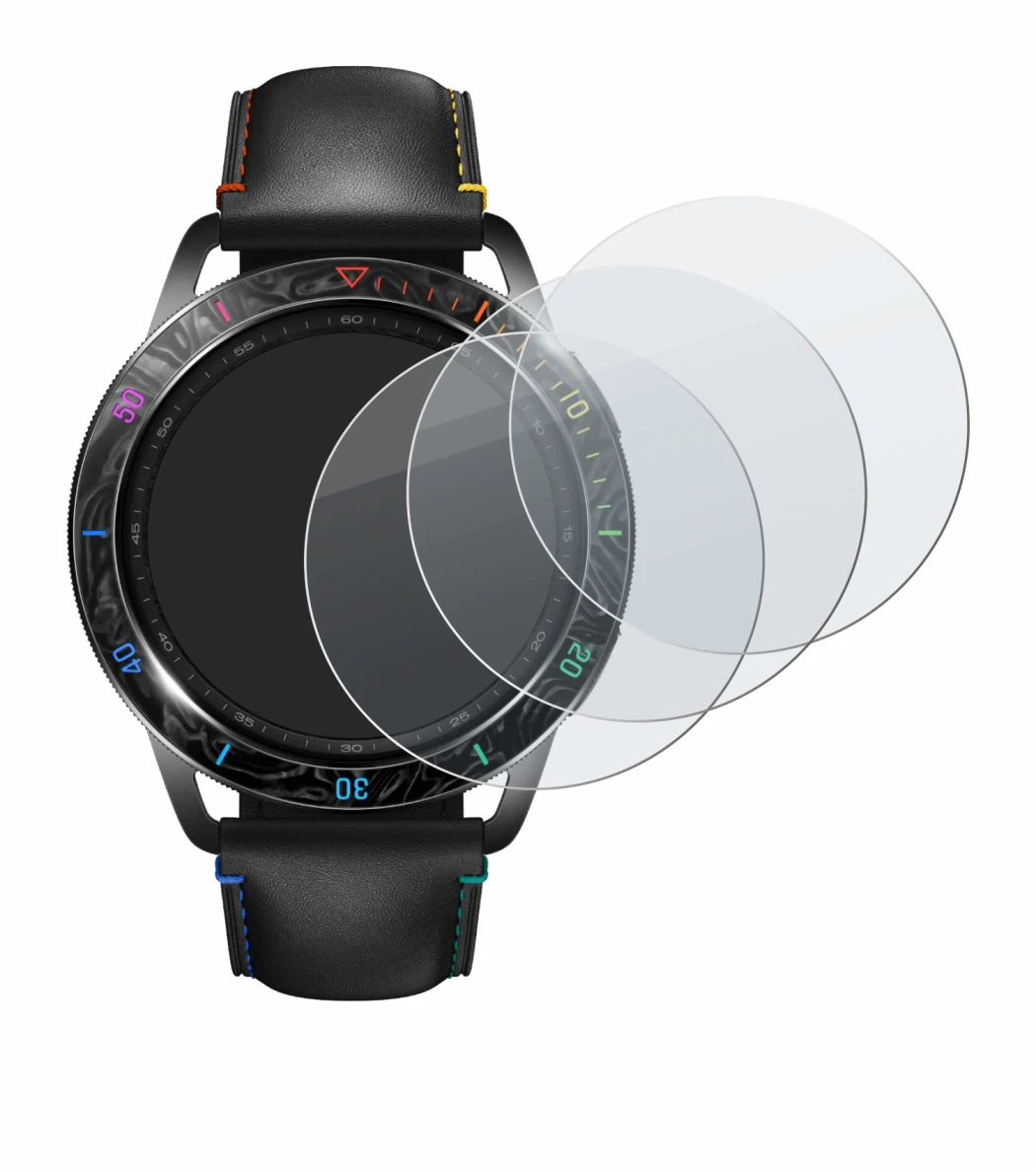 Imagen del dispositivo Xiaomi Watch S3 con una amplia variedad de protectores de pantalla.