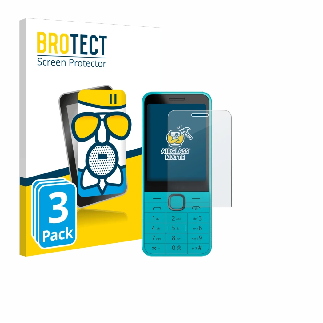 Parte frontal de un envase de producto con el logotipo de la marca BROTECT. Al lado se muestra el dispositivo Nokia 235 4G (20