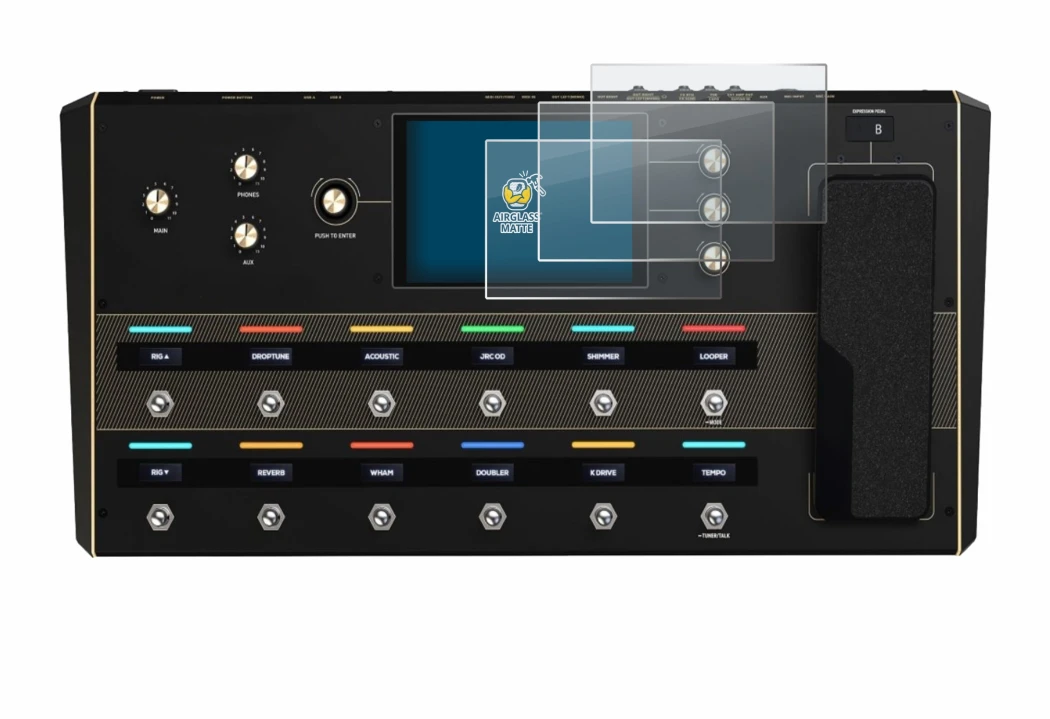 Imagen del dispositivo Headrush Prime con una amplia variedad de protectores de pantalla.