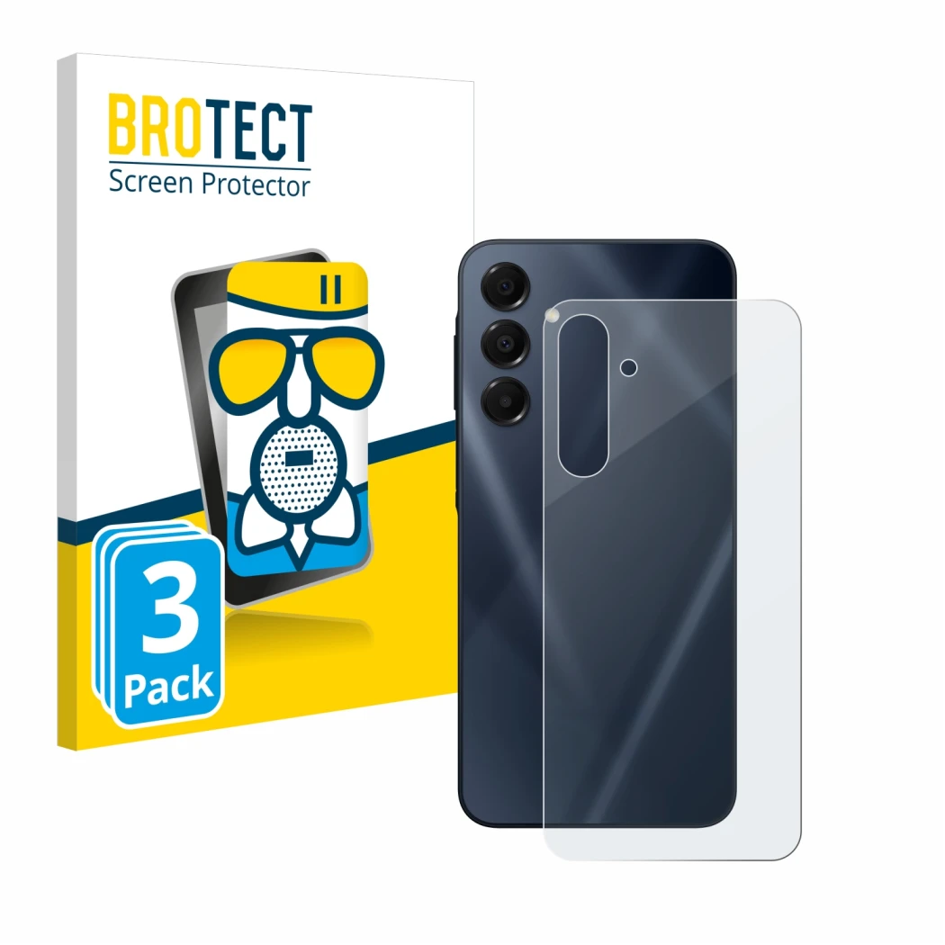 Parte frontal de un envase de producto con el logotipo de la marca BROTECT. Al lado se muestra el dispositivo Samsung Galaxy A
