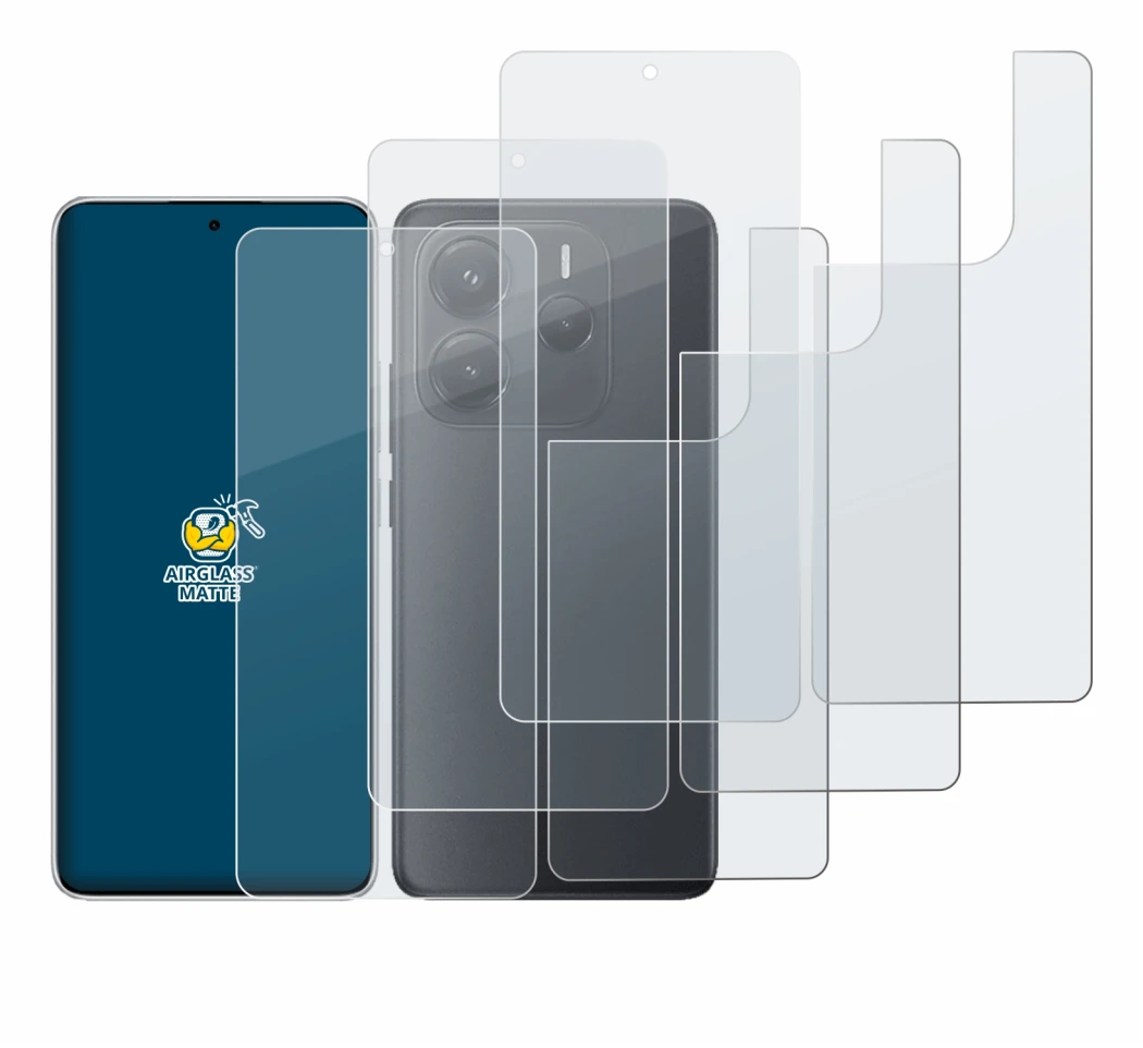 Imagen del dispositivo Xiaomi Redmi Note 14 (Frontal+Trasero) con una amplia variedad de protectores de pantalla.