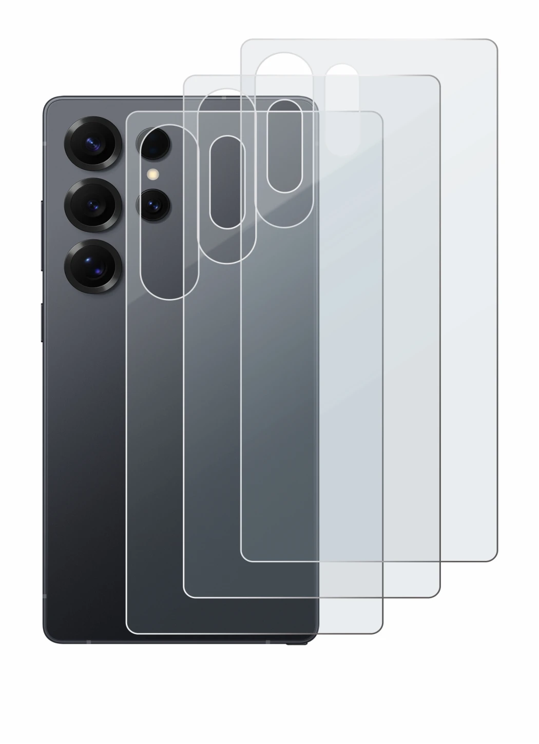 Imagen del dispositivo Samsung Galaxy S25 Ultra (Trasero) con una amplia variedad de protectores de pantalla.