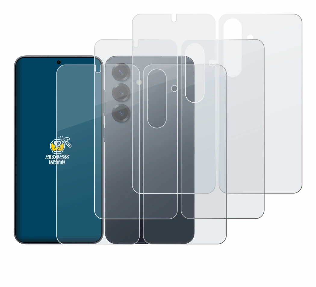 Imagen del dispositivo Samsung Galaxy S25 (Frontal+Trasero) con una amplia variedad de protectores de pantalla.