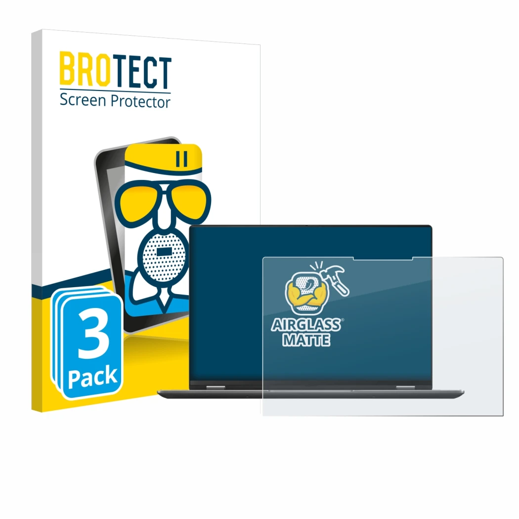 Parte frontal de un envase de producto con el logotipo de la marca BROTECT. Al lado se muestra el dispositivo ASUS Vivobook S 