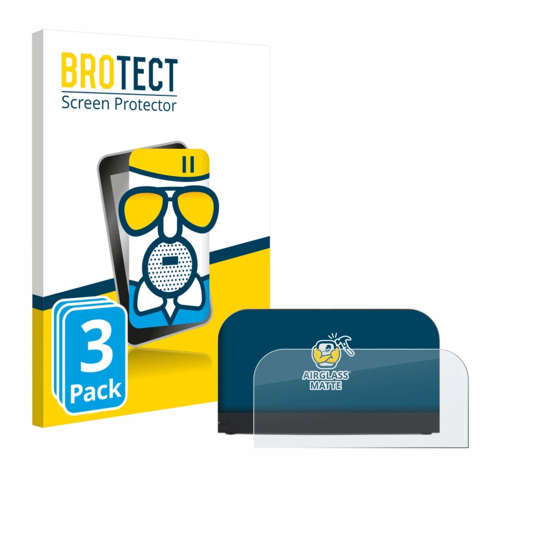 Parte frontal de un envase de producto con el logotipo de la marca BROTECT. Al lado se muestra el dispositivo Nintendo Switch