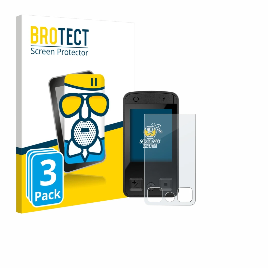 Parte frontal de un envase de producto con el logotipo de la marca BROTECT. Al lado se muestra el dispositivo Bosch Kiox 400C 