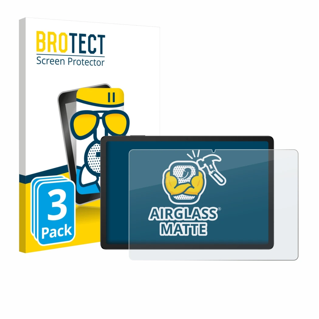 Parte frontal de un envase de producto con el logotipo de la marca BROTECT. Al lado se muestra el dispositivo Doogee Tab G6 Pl