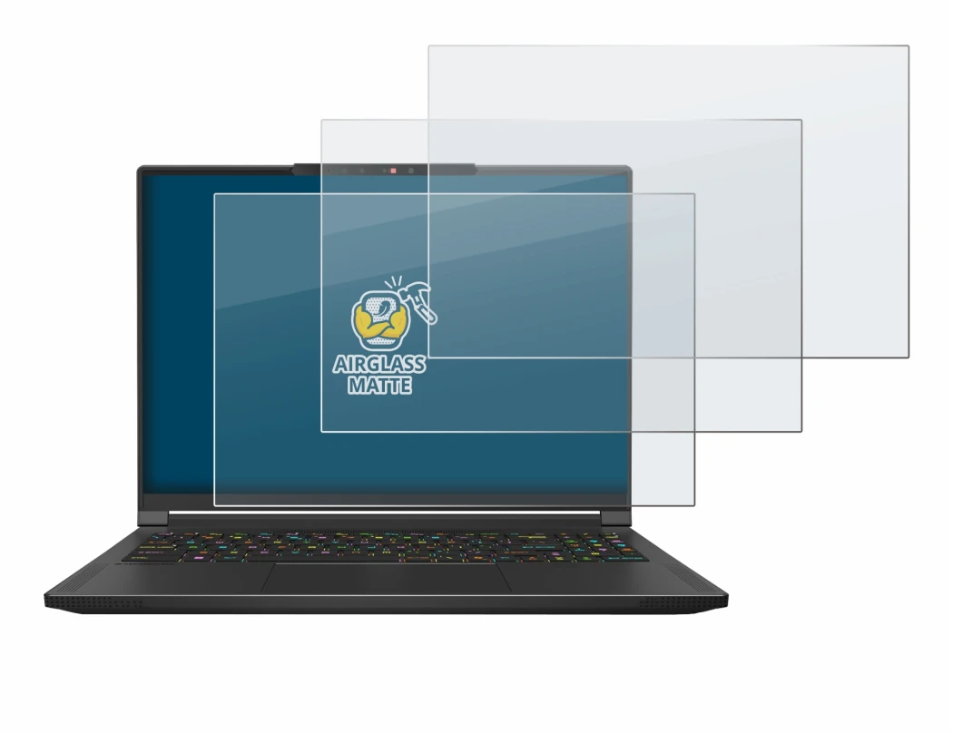 Imagen del dispositivo MSI Stealth A16 AI+ con una amplia variedad de protectores de pantalla.