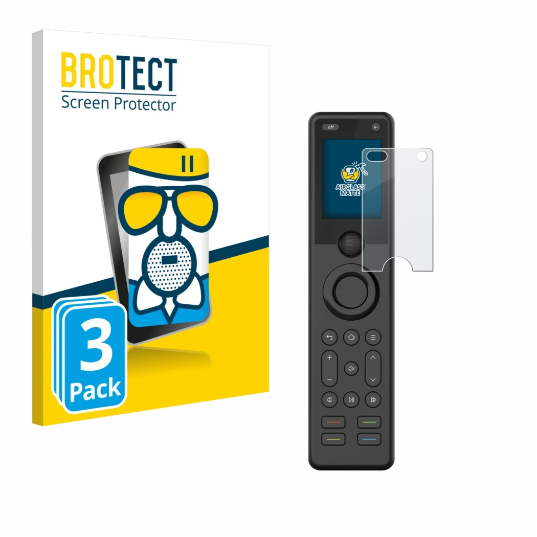 Parte frontal de un envase de producto con el logotipo de la marca BROTECT. Al lado se muestra el dispositivo Sofabaton X1S co