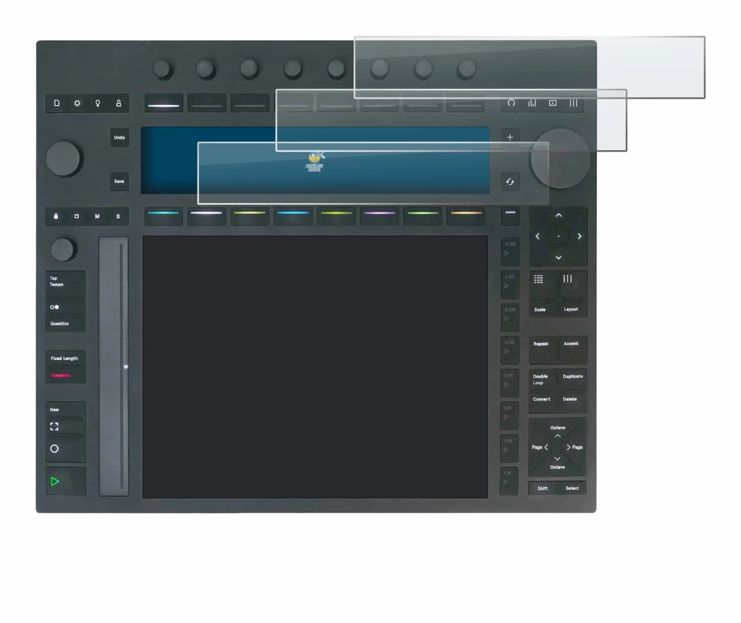 Imagen del dispositivo Ableton Push 3 con una amplia variedad de protectores de pantalla.