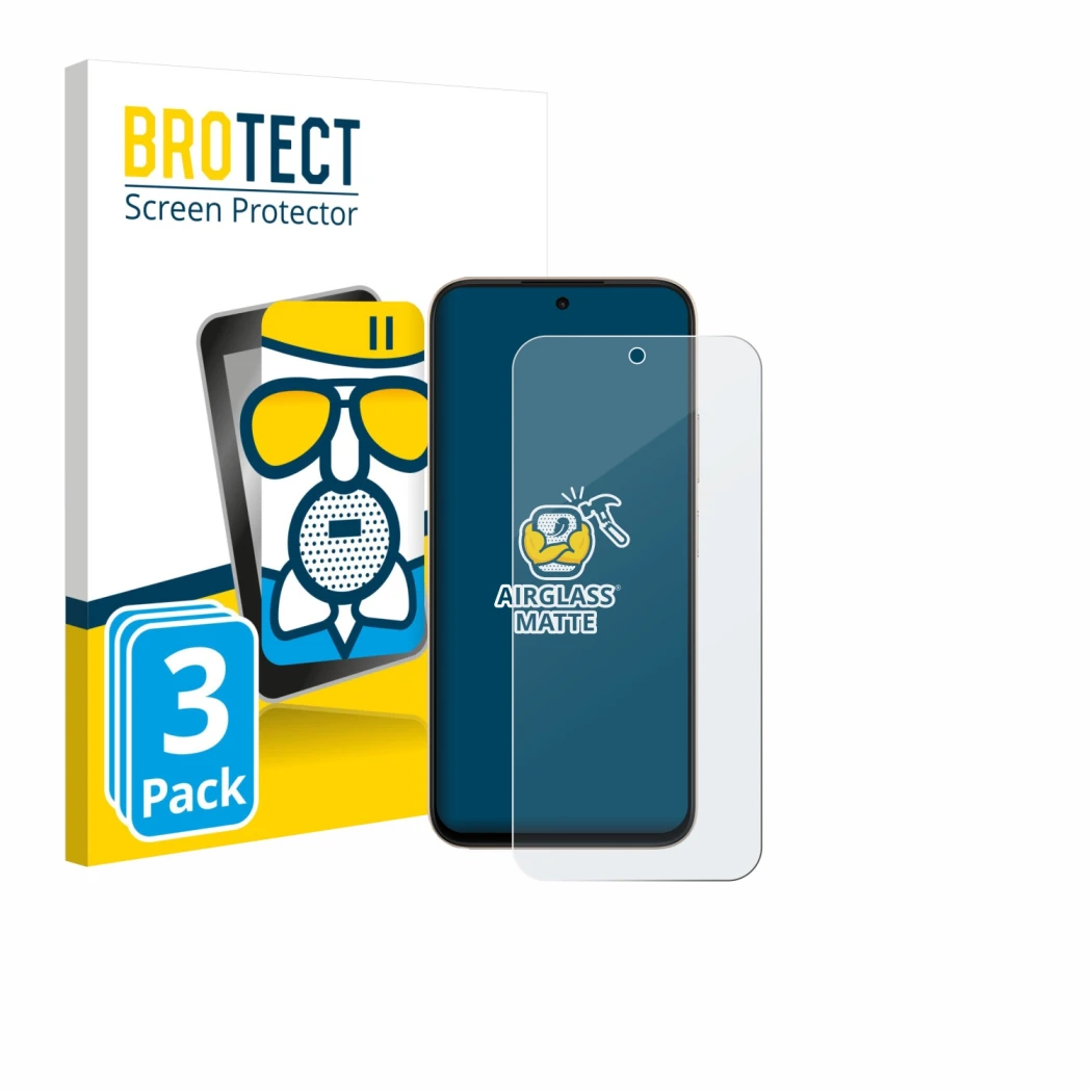 Parte frontal de un envase de producto con el logotipo de la marca BROTECT. Al lado se muestra el dispositivo Oppo A6t Pro con