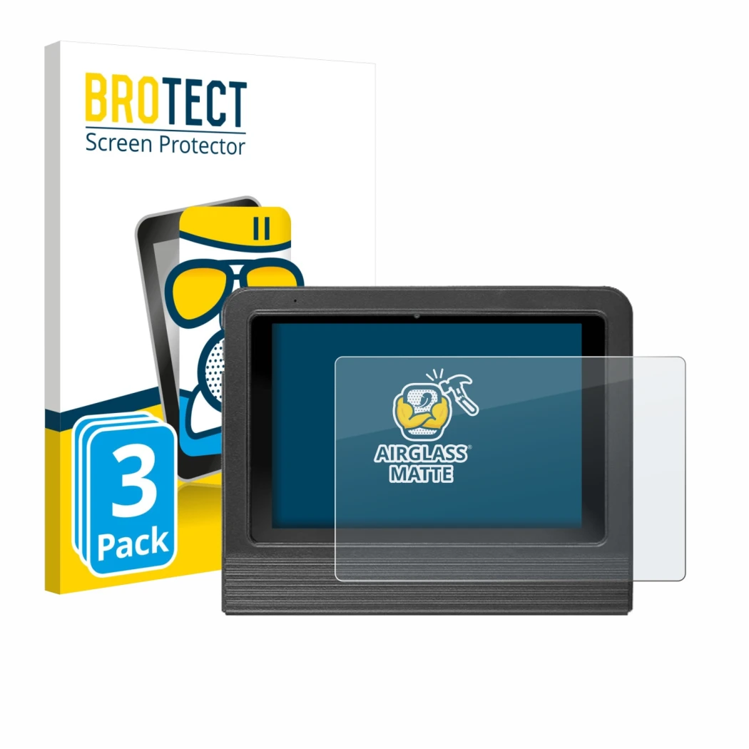 Parte frontal de un envase de producto con el logotipo de la marca BROTECT. Al lado se muestra el dispositivo Launch X-431 V +