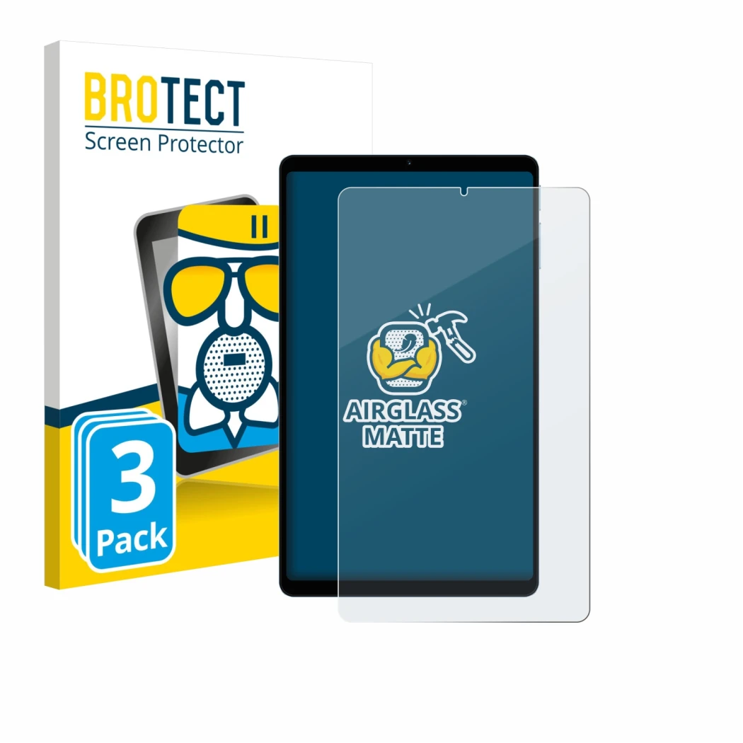 Parte frontal de un envase de producto con el logotipo de la marca BROTECT. Al lado se muestra el dispositivo Teclast T50 Mini