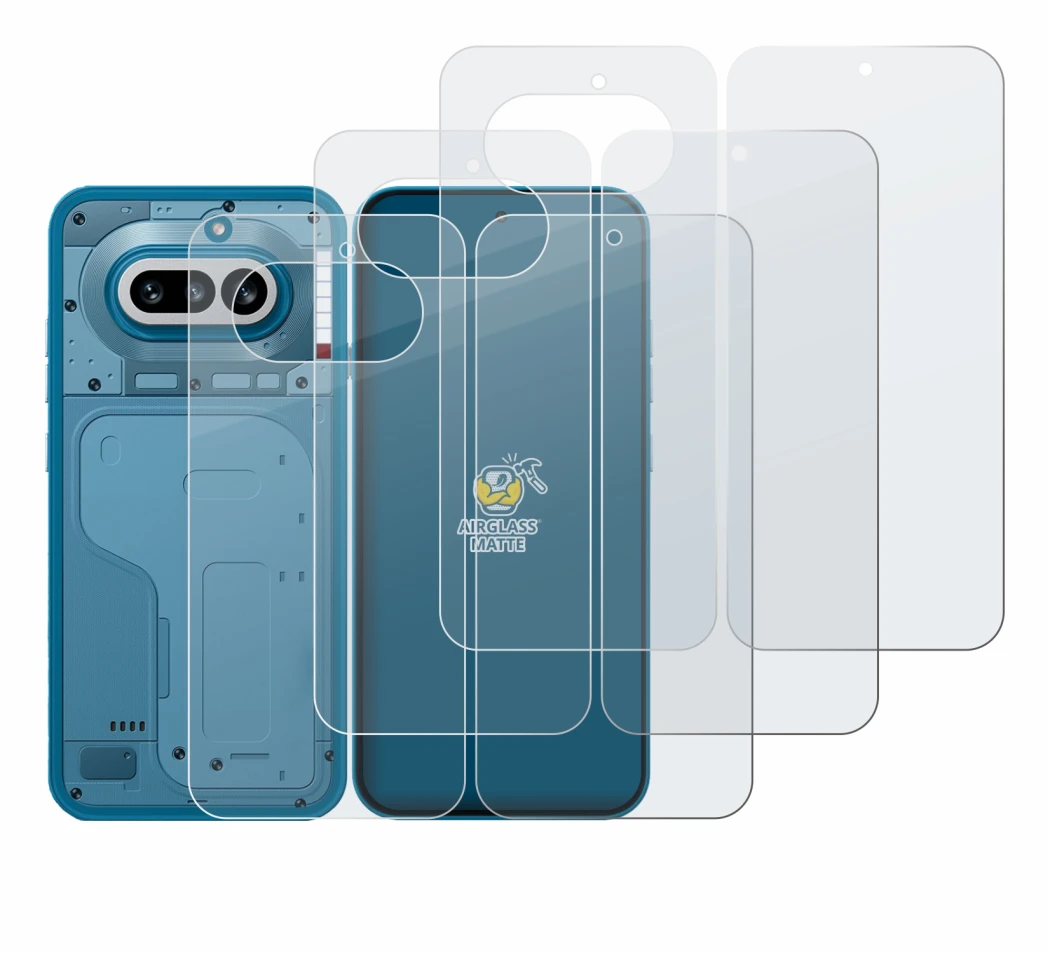 Imagen del dispositivo Nothing Phone (4a) (Frontal+Trasero) con una amplia variedad de protectores de pantalla.