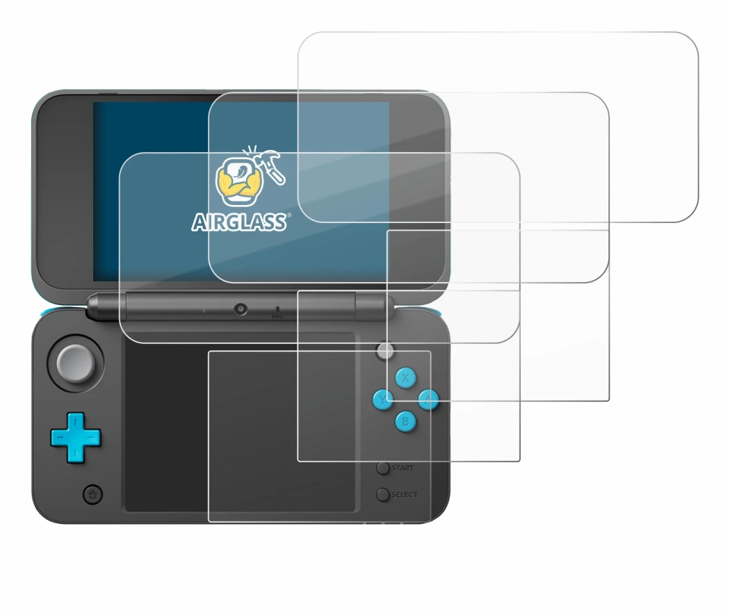 Imagen del dispositivo New Nintendo 2DS XL con una amplia variedad de protectores de pantalla.