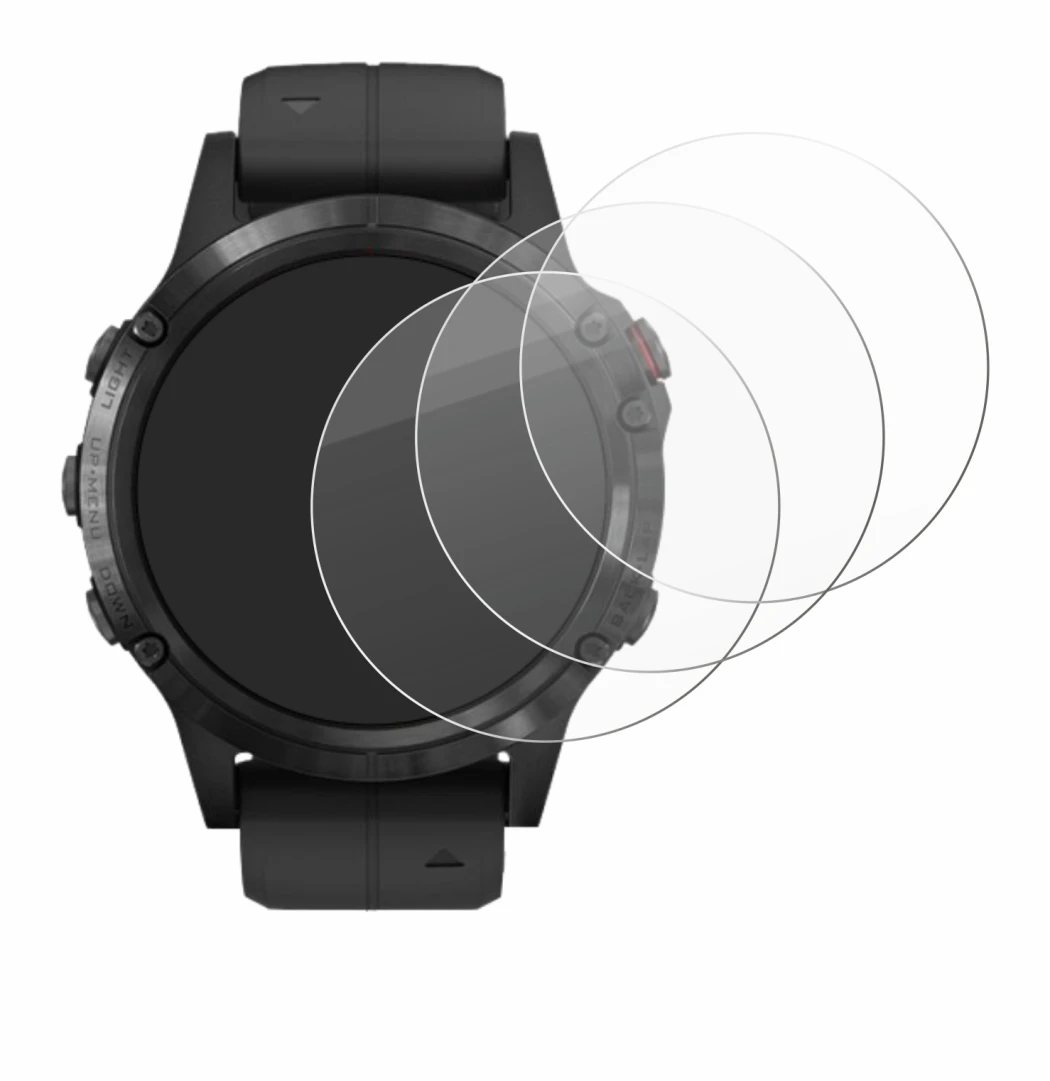 Imagen del dispositivo Garmin Fenix 5 Plus (47 mm) con una amplia variedad de protectores de pantalla.
