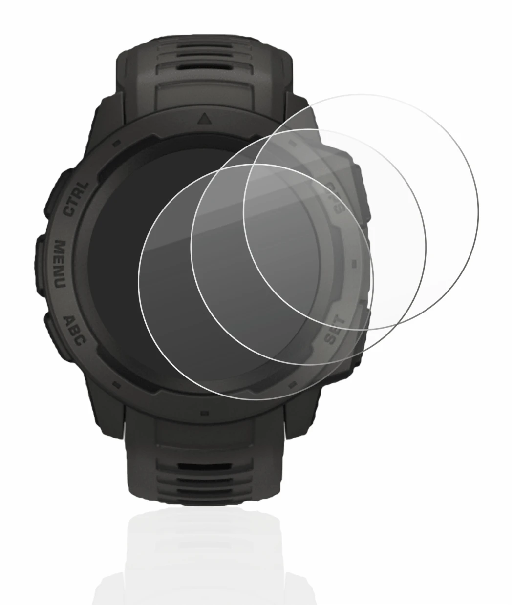 Imagen del dispositivo Garmin Instinct con una amplia variedad de protectores de pantalla.