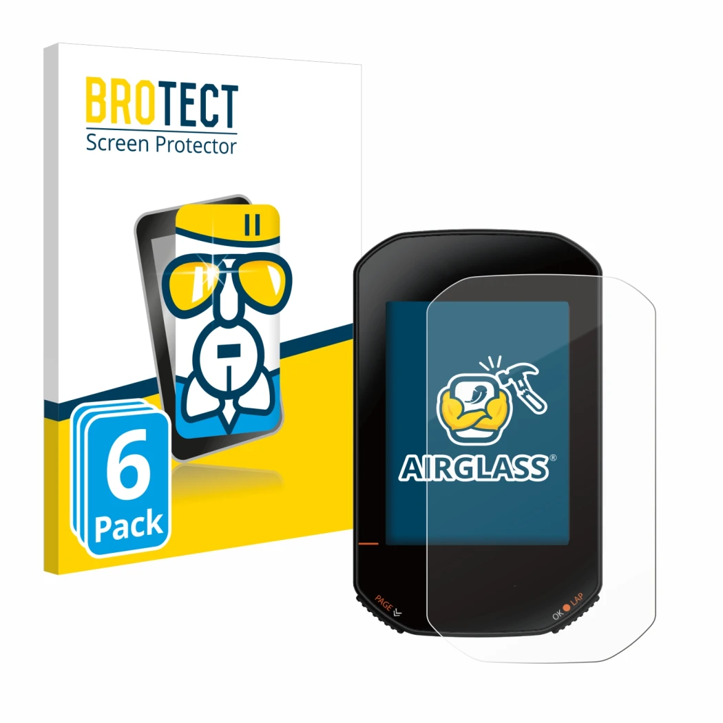 Parte frontal de un envase de producto con el logotipo de la marca BROTECT. Al lado se muestra el dispositivo Bryton Rider 420